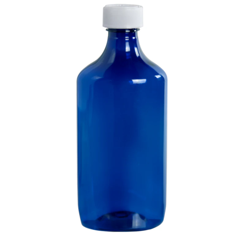 16 oz. Blue PET Oval Liquid Bottle with 28/400 White CRC Cap