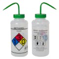 1000mL (32 oz.) Scienceware® Methanol Wide Mouth Safety-Labeled Wash Bottle with Green Dispensing Nozzle