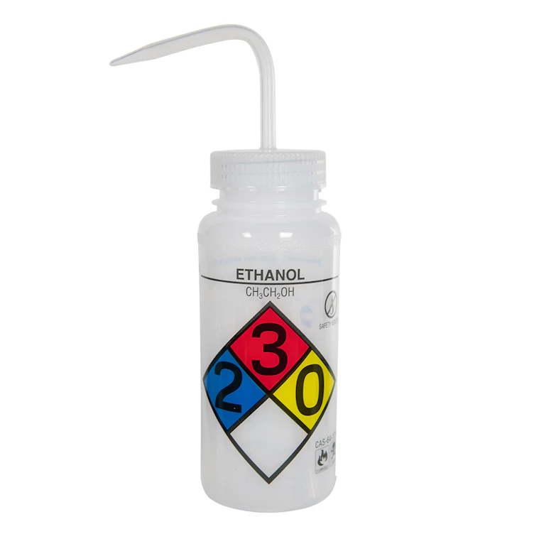 500mL (16 oz.) Scienceware® Ethanol Safety-Vented & Labeled Wide Mouth Wash Bottle with Natural Dispensing Nozzle