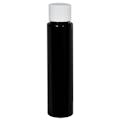 1 oz. Black Slim PET Cylinder Bottle with 20/410 White Ribbed Cap with F217 Liner