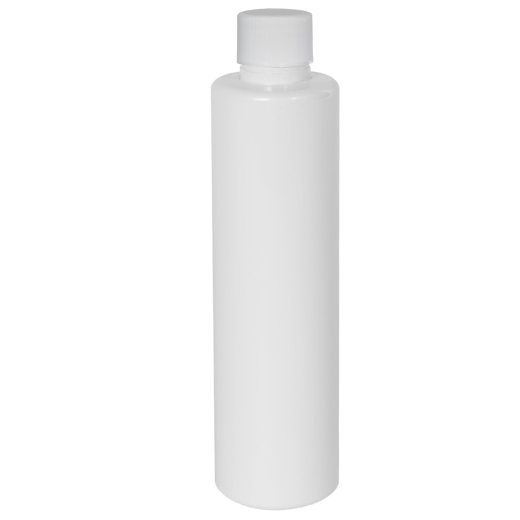 6 oz. White Slim PET Cylinder Bottle with 24/410 White Ribbed Cap with F217 Liner