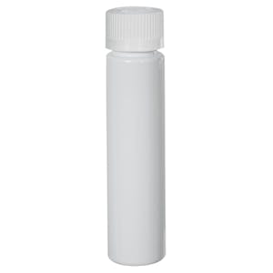 1 oz. White Slim PET Cylinder Bottle with 20/410 White Ribbed CRC Cap with F217 Liner