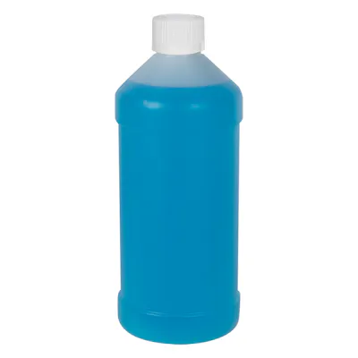 16 oz. Natural HDPE Modern Round Bottle with 28/400 White Ribbed Polypropylene Child-Resistant Cap (CRC) with F217 Liner