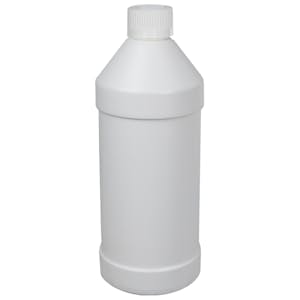 32 oz. White HDPE Modern Round Bottle with 28/410 White Ribbed CRC Cap with F217 Liner