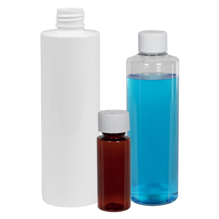 2 oz. Cobalt Blue PET Cylindrical Bottle with 20/410 White Ribbed Cap with F217 Liner