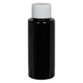 1 oz. Black PET Cylindrical Bottle with 20/410 White Ribbed Cap with F217 Liner