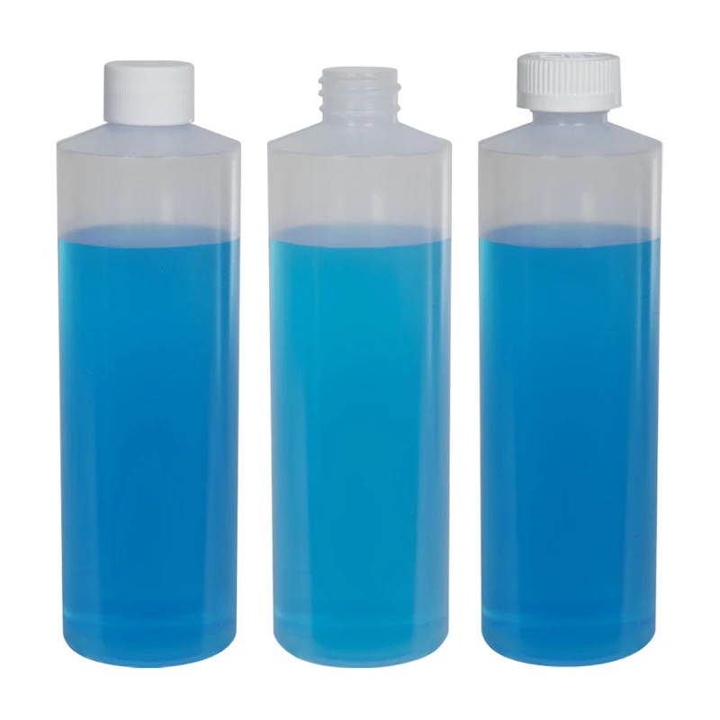 8 oz. Natural LDPE Cylindrical Bottle with 24/410 White Ribbed Cap with F217 Liner
