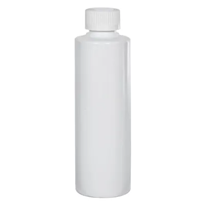 8 oz. White PVC Cylindrical Bottle with 24/410 White Ribbed Polypropylene Child-Resistant Cap (CRC) with F217 Liner
