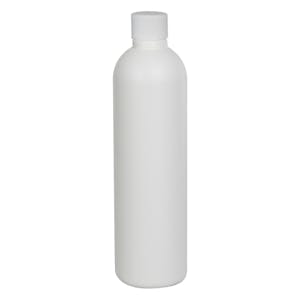 8 oz. White HDPE Cosmo Bottle with 24/410 White Ribbed Cap with F217 Liner