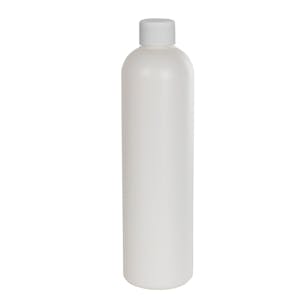 12 oz. White HDPE Cosmo Bottle with 24/410 White Ribbed Cap with F217 Liner