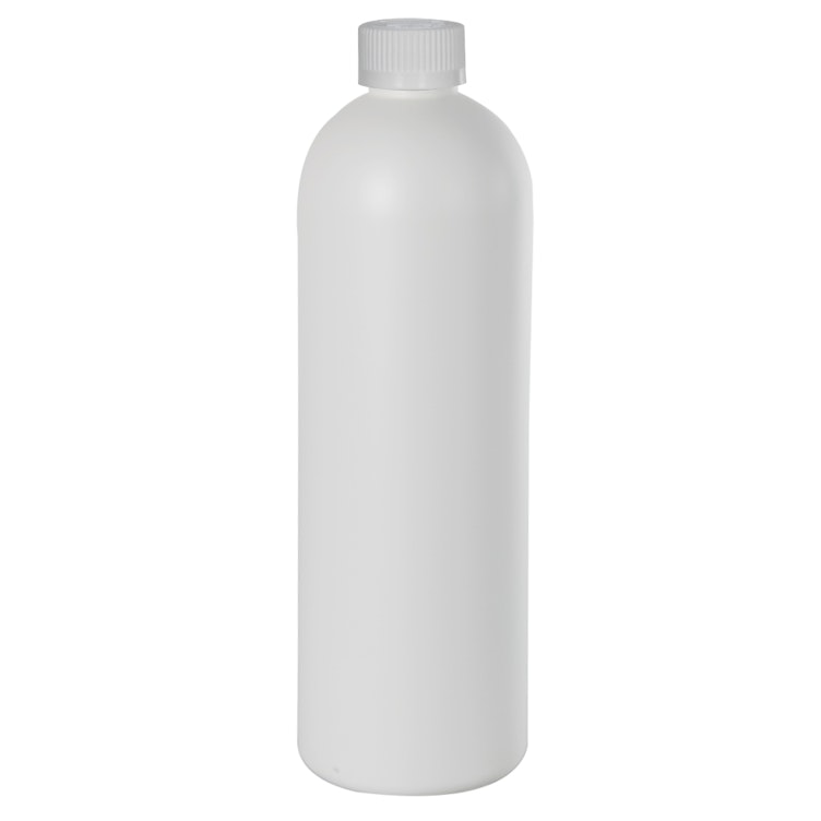 16 oz. White HDPE Cosmo Bottle with 24/410 White Ribbed CRC Cap with F217 Liner