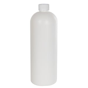 32 oz. White HDPE Tall Cosmo Bottle with 28/410 White Ribbed CRC Cap with F217 Liner