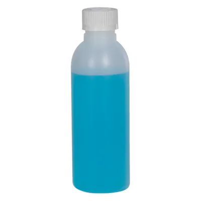 2 oz. Natural HDPE Cosmo Bottle with 20/400 White Ribbed Polypropylene Child-Resistant Cap (CRC) with F217 Liner