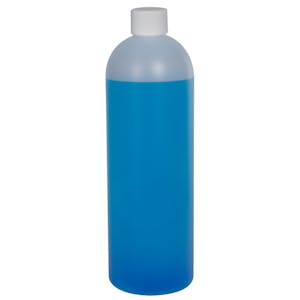 16 oz. Natural HDPE Cosmo Bottle with 24/410 White Ribbed Cap with F217 Liner