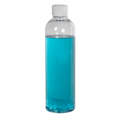 4 oz. Clear PET High Clarity Cosmo Round Bottle with 20/400 White Ribbed Polypropylene Child-Resistant Cap (CRC) with F217 Liner