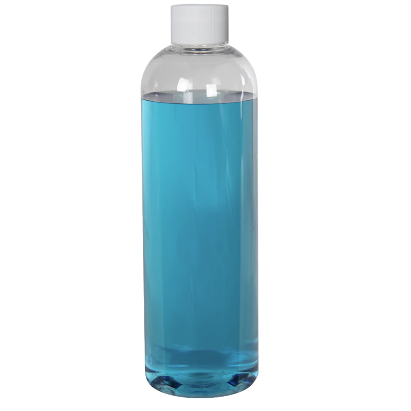 16 oz. Clear PET High Clarity Cosmo Round Bottle with 24/410 White Ribbed Cap with F217 Liner