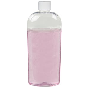 12 oz. Clear PET Cosmo High Clarity Oval Bottle with 24/410 White Ribbed Cap with F217 Liner