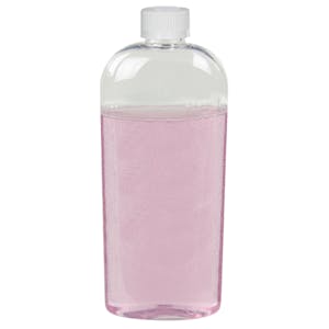 12 oz. Clear PET Cosmo High Clarity Oval Bottle with 24/410 White Ribbed CRC Cap with F217 Liner