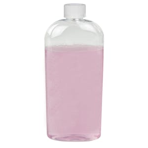 16 oz. Clear PET Cosmo High Clarity Oval Bottle with 24/410 White Ribbed CRC Cap with F217 Liner