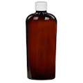 8.45 oz. Amber PET Vale High Clarity Oval Bottle with 24/410 White Ribbed Cap with F217 Liner