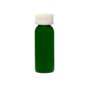 1 oz. Dark Green PET Cosmo Round Bottle with 20/410 White Ribbed CRC Cap with F217 Liner