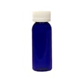 1 oz. Cobalt Blue PET Cosmo Round Bottle with 20/410 White Ribbed CRC Cap with F217 Liner