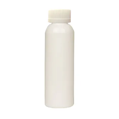 2 oz. White PET Cosmo Round Bottle with 20/400 White Ribbed CRC Cap with F217 Liner