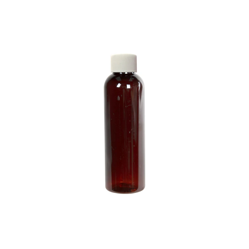 2 oz. Light Amber PET Cosmo Round Bottle with 20/410 White Ribbed Cap with F217 Liner