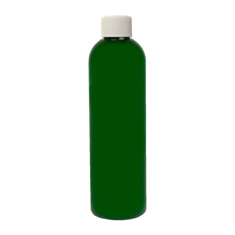 4 oz. Dark Green PET Cosmo Round Bottle with 20/410 White Ribbed Cap with F217 Liner