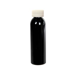 4 oz. Black PET Cosmo Round Bottle with 24/410 White Ribbed CRC Cap with F217 Liner