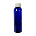 4 oz. Cobalt Blue PET Cosmo Round Bottle with 24/410 White Ribbed Cap with F217 Liner