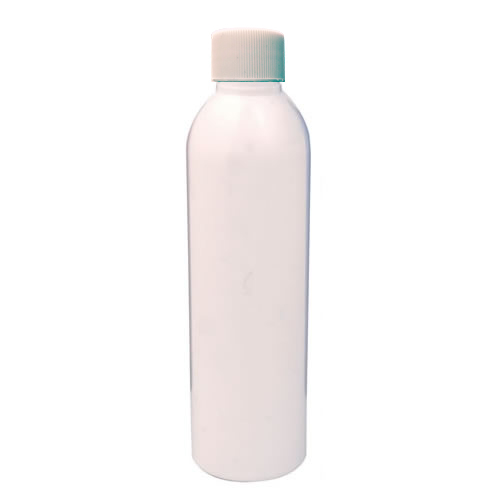 6 oz. White PET Cosmo Round Bottle with 24/410 White Ribbed Cap