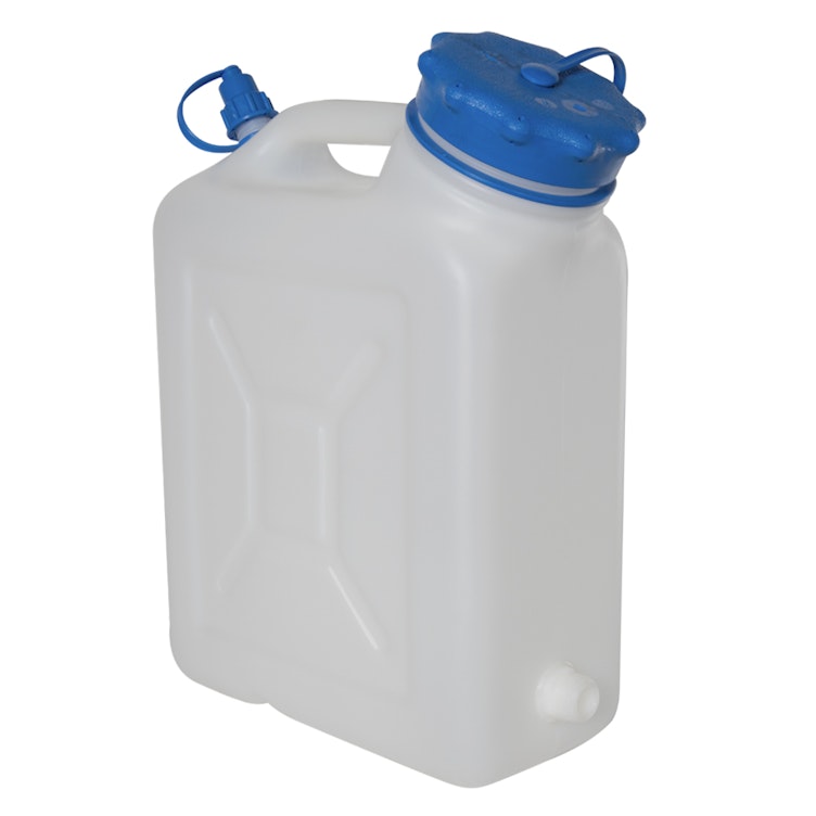 10 Liter Wide Mouth HDPE Jerrican with Blue Vented Cap & 3/4 Threaded  Connector