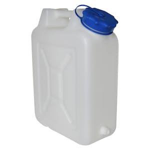 10 Liter Wide Mouth HDPE Jerrican with Blue Vented Cap & 3/4 Threaded  Connector
