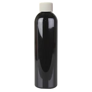 6 oz. Black PET Cosmo Round Bottle with 24/410 White Ribbed Cap with F217 Liner