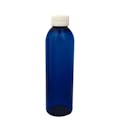 6 oz. Cobalt Blue PET Cosmo Round Bottle with 24/410 White Ribbed CRC Cap with F217 Liner