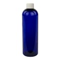 8 oz. Cobalt Blue PET Cosmo Round Bottle with 24/410 White Ribbed Cap with F217 Liner