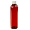8 oz. Red Amber PET Cosmo Round Bottle with 24/410 White Ribbed Cap with F217 Liner