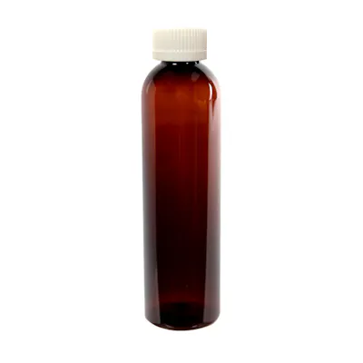 8 oz. Light Amber PET Cosmo Round Bottle with 24/400 White Ribbed CRC Cap with F217 Liner
