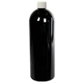 16 oz. Black PET Cosmo Round Bottle with 24/410 White Ribbed Cap with F217 Liner