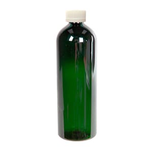 16 oz. Dark Green PET Cosmo Round Bottle with 24/410 White Ribbed CRC Cap with F217 Liner