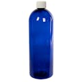 32 oz. Cobalt Blue PET Cosmo Round Bottle with 28/410 White Ribbed Cap with F217 Liner