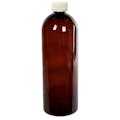 32 oz. Light Amber PET Cosmo Round Bottle with 28/410 White Ribbed CRC Cap with F217 Liner