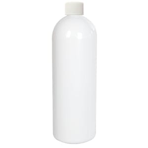 32 oz. White PET Cosmo Round Bottle with 28/410 White Ribbed Cap with F217 Liner