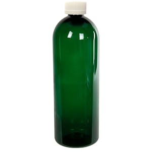 32 oz. Dark Green PET Cosmo Round Bottle with 28/410 White Ribbed CRC Cap with F217 Liner