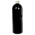 32 oz. Black PET Cosmo Round Bottle with 28/410 White Ribbed Cap with F217 Liner