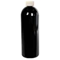 32 oz. Black PET Cosmo Round Bottle with 28/410 White Ribbed CRC Cap with F217 Liner