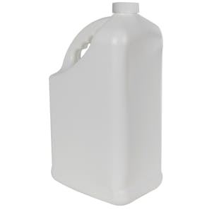 128 oz. White HDPE PCR Slant Handle Jug with 38/400 White Ribbed CRC Cap with F217 Liner