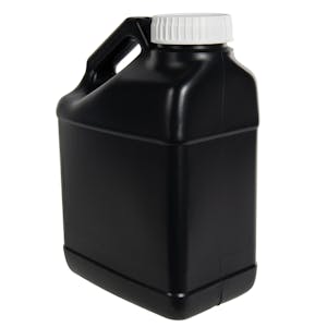 128 oz. Black HDPE F-Style Jug with 63mm White Ribbed Cap with F217 Liner
