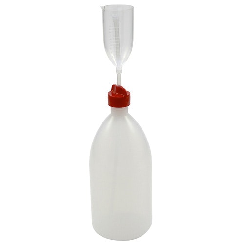 1000mL Kartell® Natural LDPE Adjustable Dispenser Bottle (5mL to 50mL measuring cup)